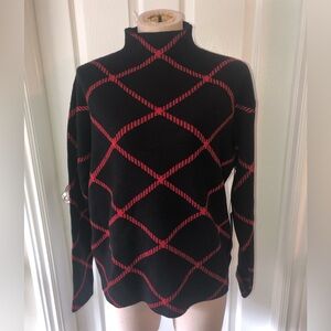Tahari Black and Red Geometric Turtleneck Sweater